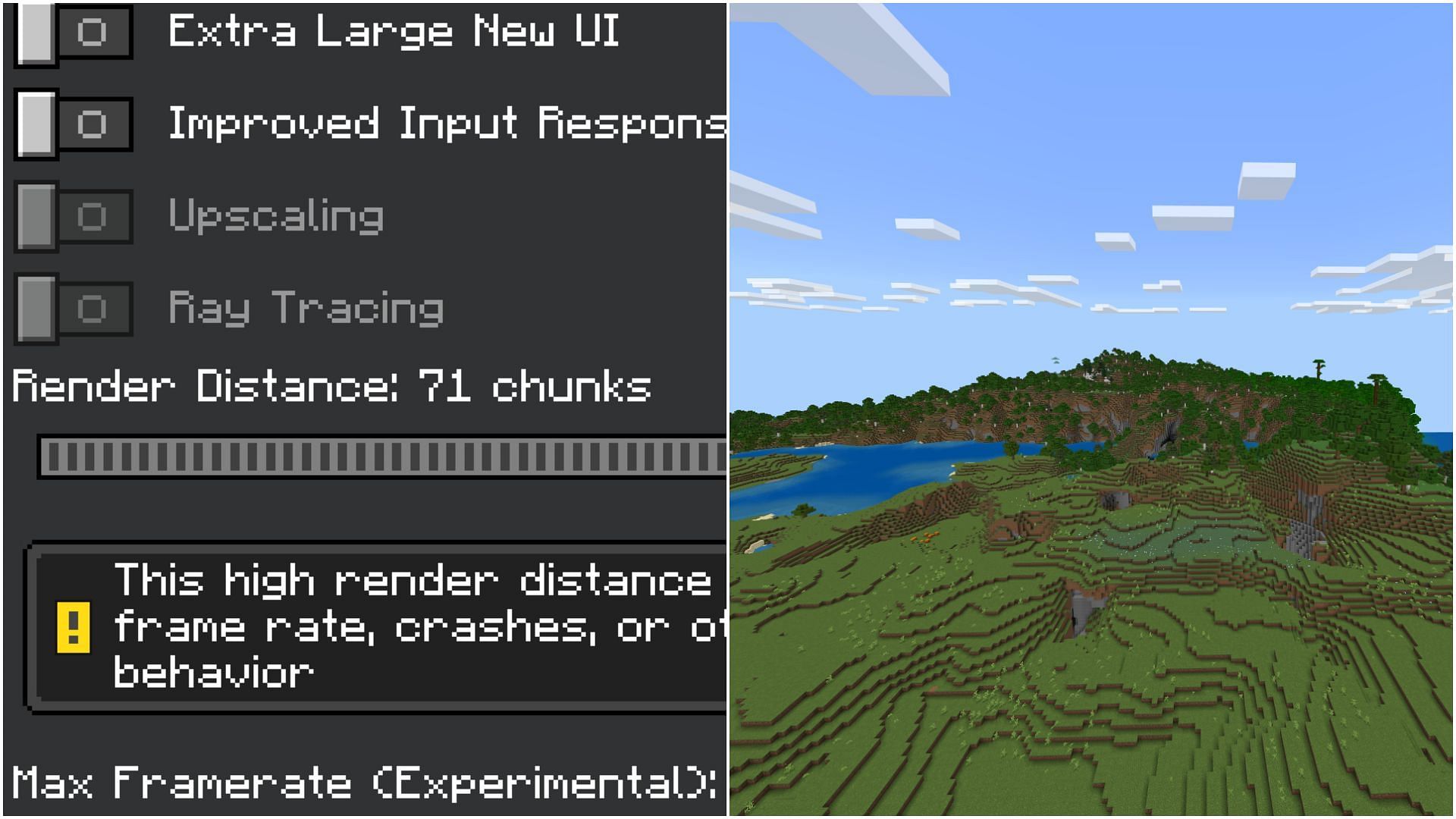 Bedrock Edition can render a lot more chunks than Java Edition (Image via Mojang Studios)