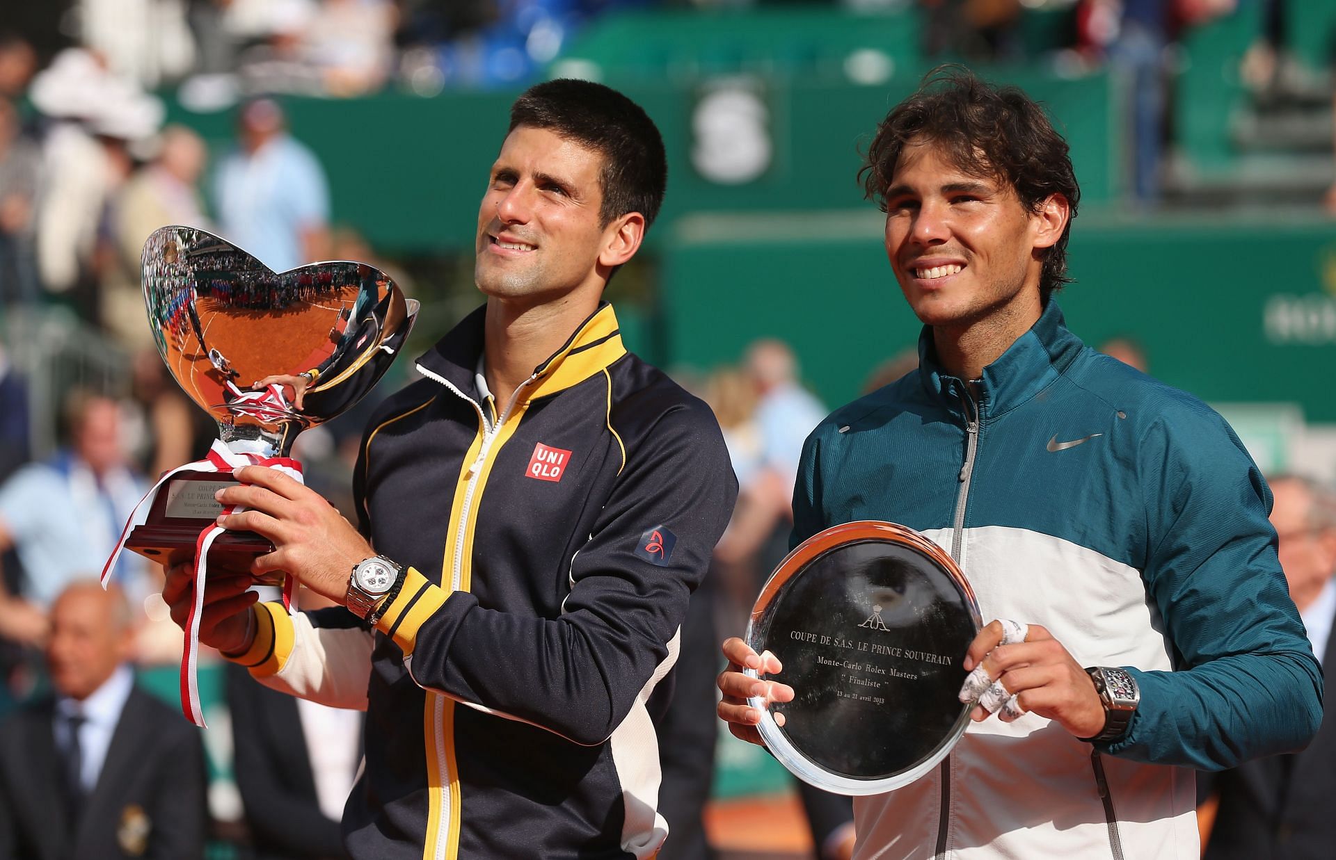 Rafael Nadal (right) and Novak Djokovic at the ATP Masters Series Monte Carlo in 2013