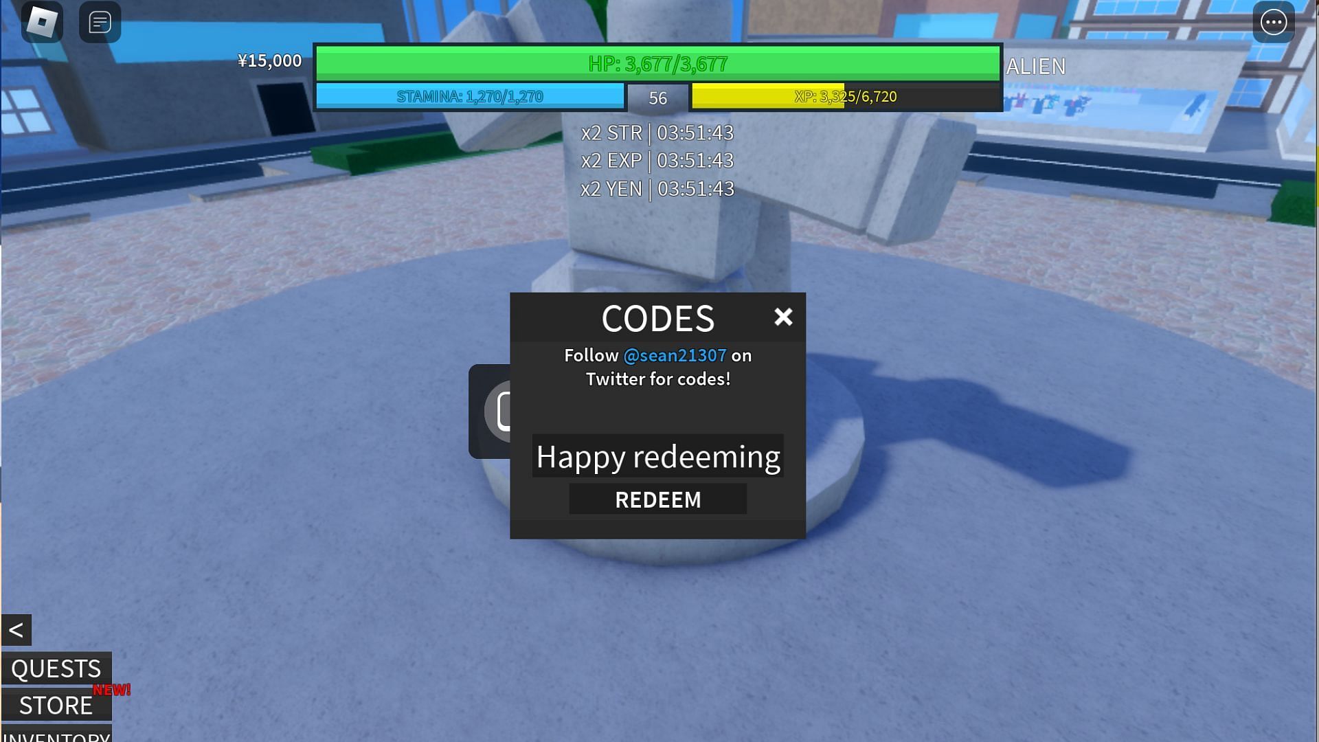 Redeem codes here (Image via Roblox)