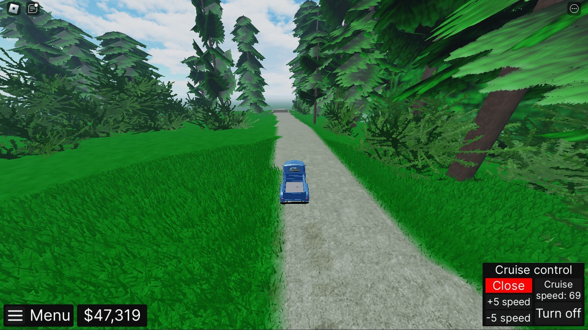 The cruise control feature in Off-Roading Epic (Image via Roblox)