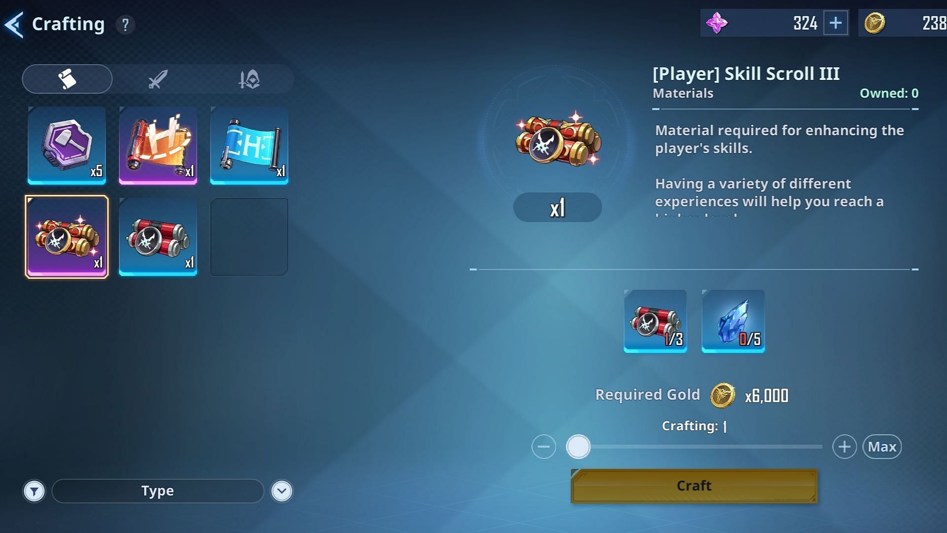 You can craft both types of scrolls using the crafting feature. (Image via Netmarble)