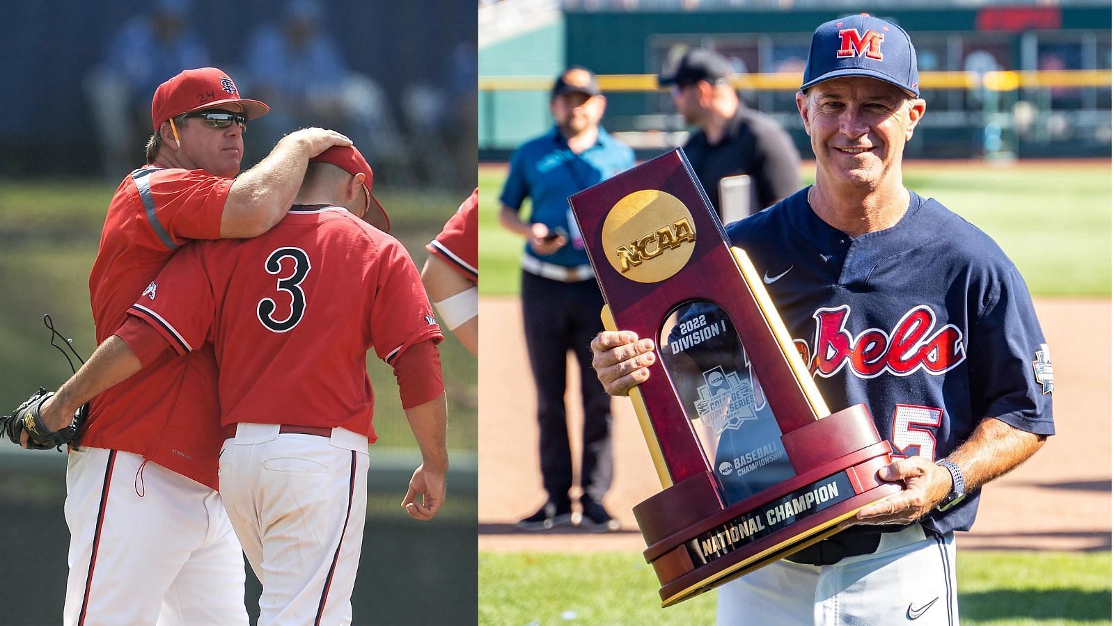 Coach Mike Batesole, shown here in 2022, won the 2008 CWS with Fresno State as a No. 4 seed, while Ole Miss and Mike Bianco were the last team in the NCAA field in 2022.