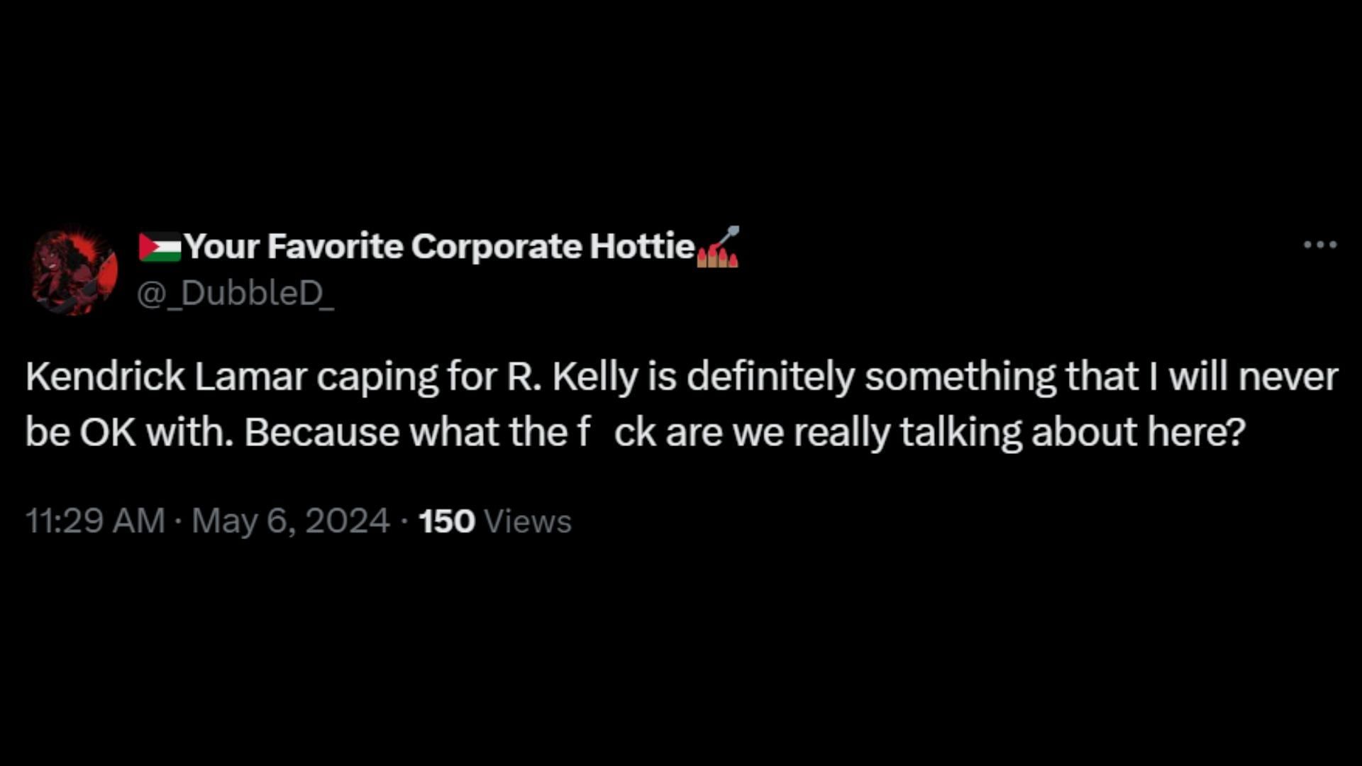 Drake alludes to 2018 R Kelly support on latest Kendrick Lamar diss track. (Image via X/@@_DubbleD_)