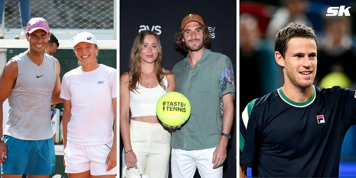 (Left to Right) Rafael Nadal, Iga Swiatek, Paula Badosa, Stefanos Tsitsipas, Diego Schwartzman