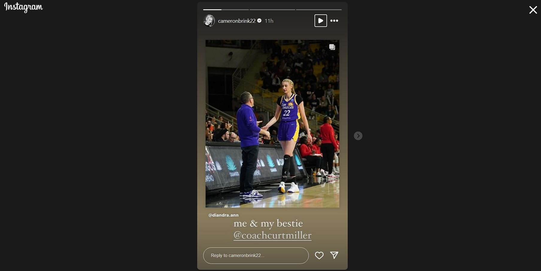 Cameron Brink calls Curt Miller bestie in her Instagram story