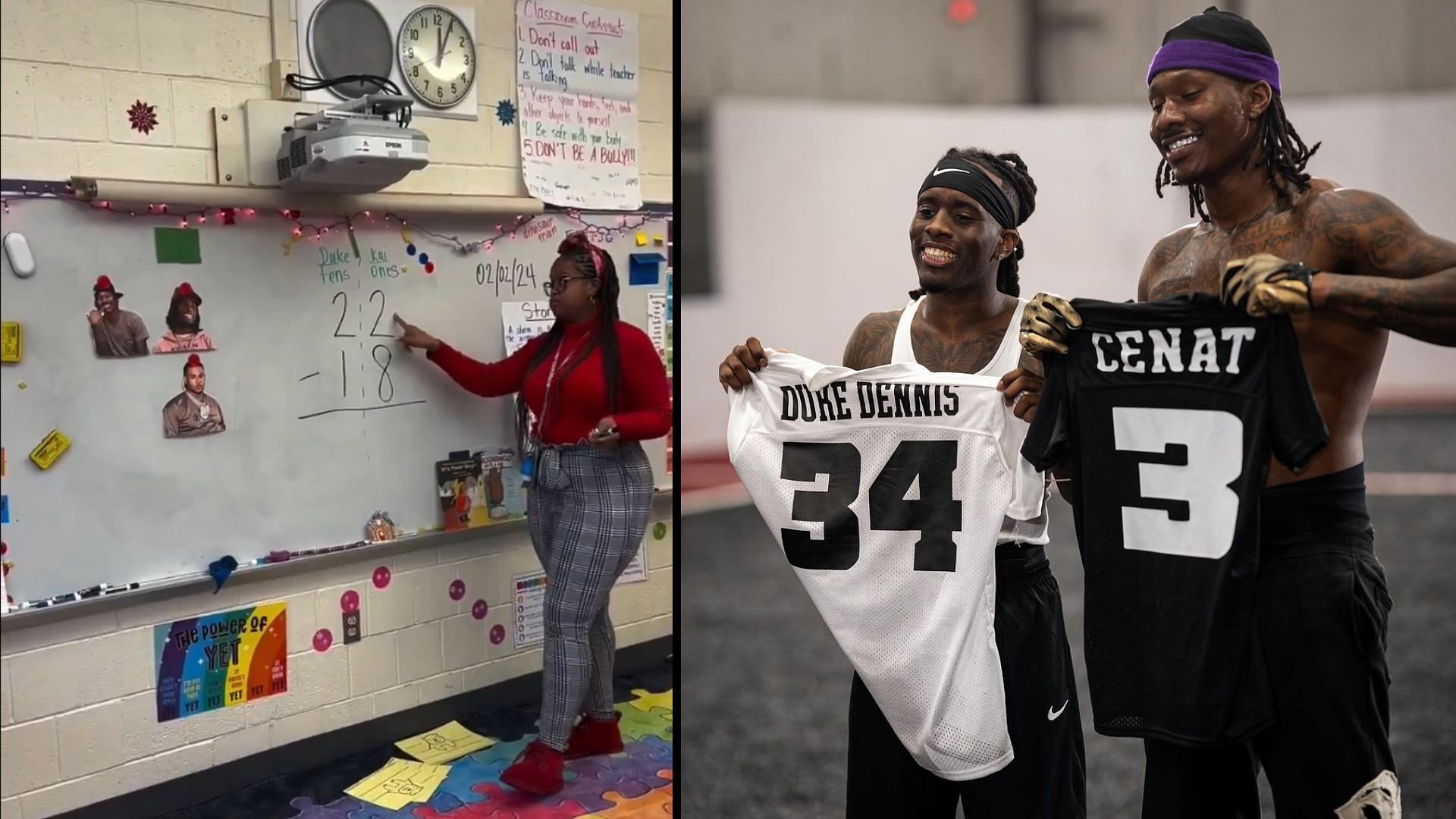 Teacher uses Kai Cenat, Duke Dennis and Fanum to teach math in class (Image via FearedBuck/X, AMPExclusive/Instagram)