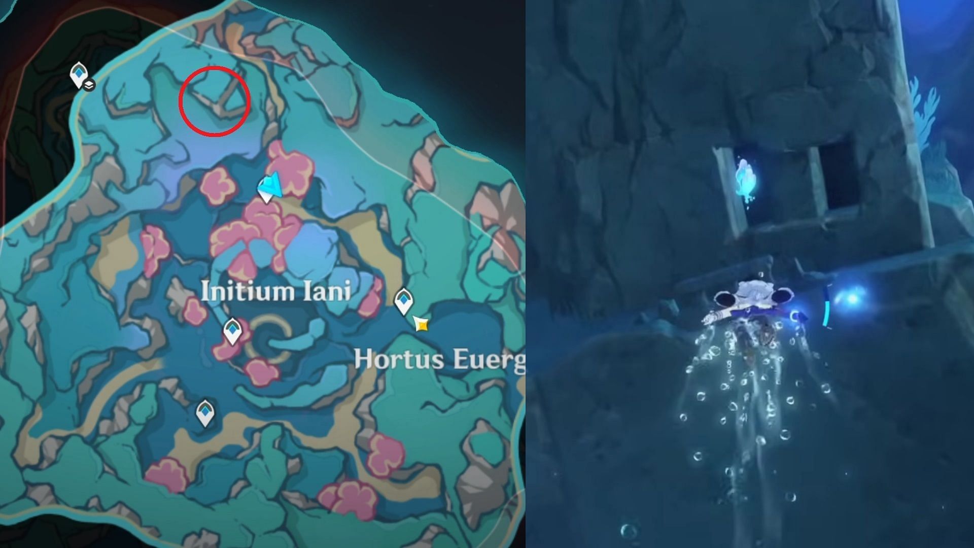 Hydroculus is inside the small opening in the rock (Image via HoYoverse)