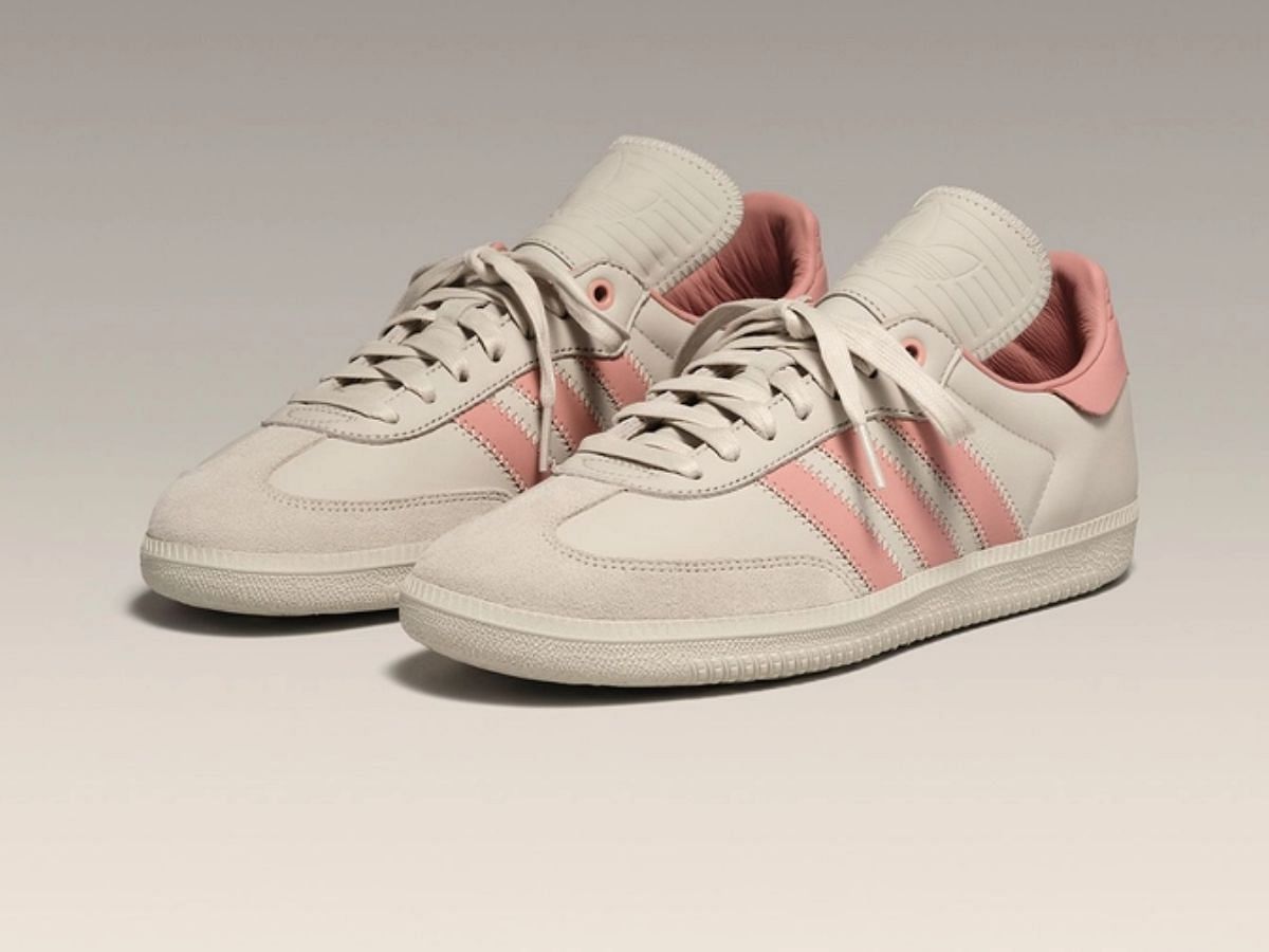 Pharrell x Adidas Samba Humanrace &lsquo;Pink Cloud White&rsquo; (Image via Human Race)