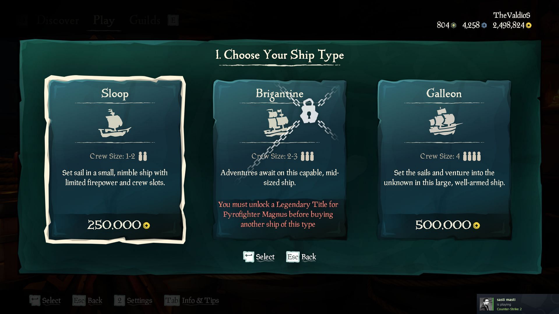 Prices of ships in Sea of Thieves (Image via Microsoft Studios)