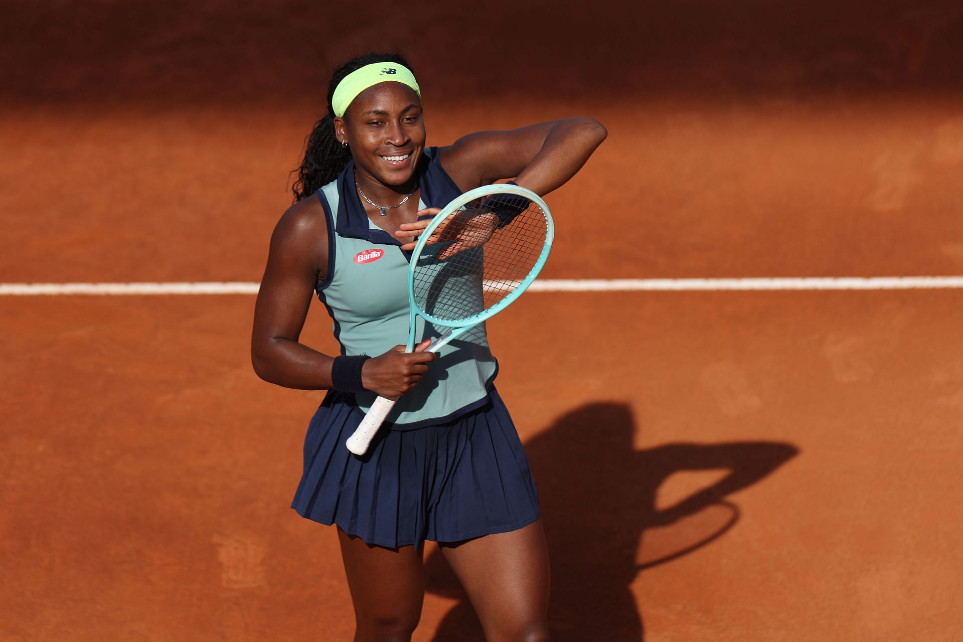 Coco Gauff celebrating her win over Paula Badosa at the 2024 Italian Open