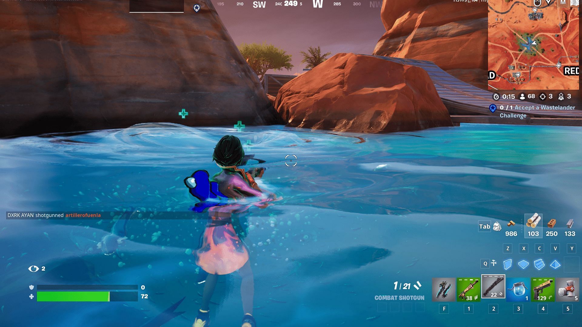 Watch your health climb steadily as you submerge yourself in the oasis (Image via Epic Games/ Fortnite)