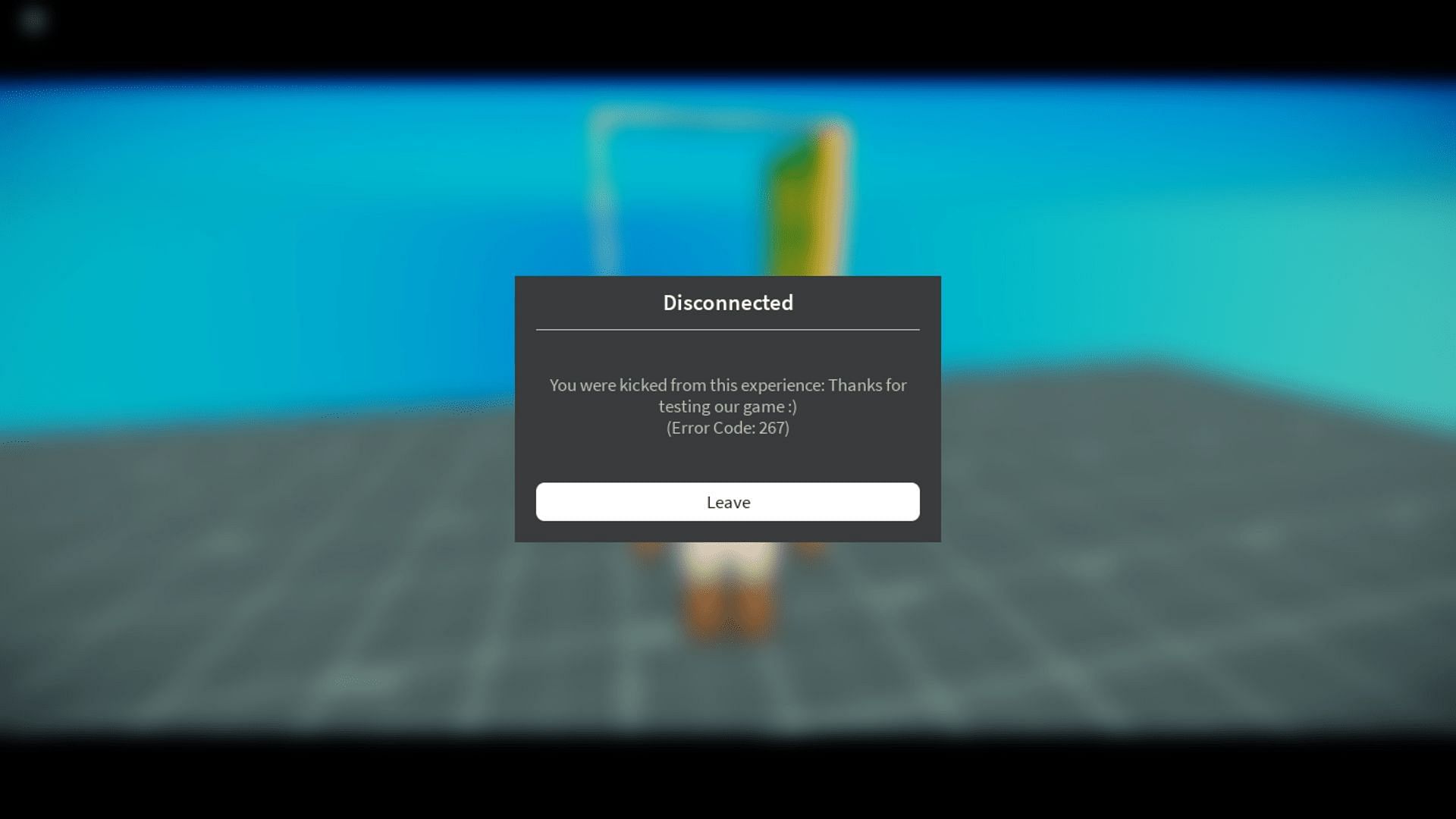 The notification that pops up after the game testing is complete in Prototype (Image via Roblox)