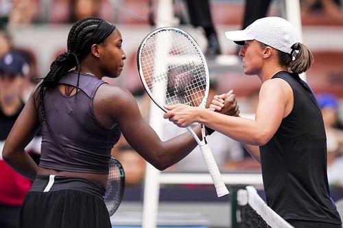 Iga Swiatek and Coco Gauff after their match at the China Open