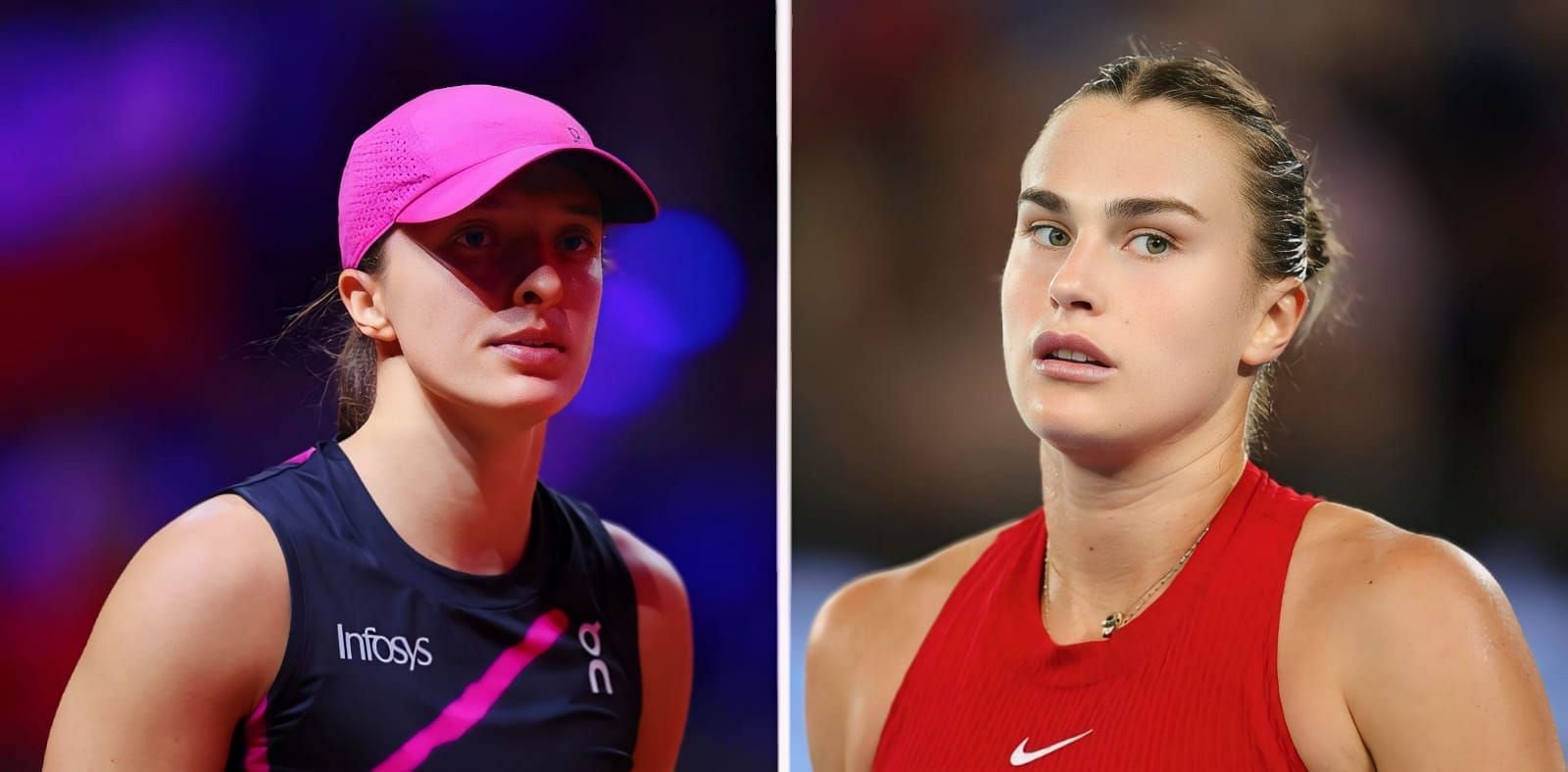 Aryna Sabalenka sends a powerful smash Iga Swiatek