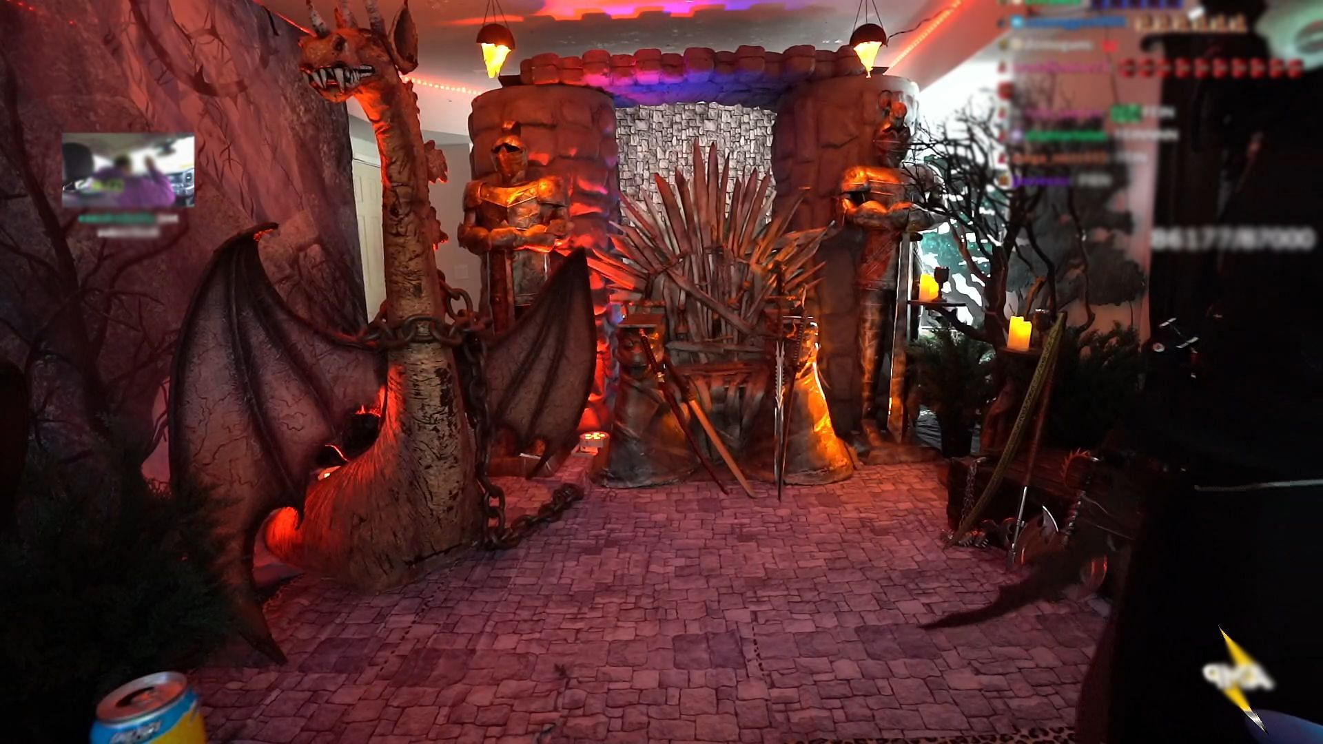 Kai&#039;s fantasy room setup for Elden Ring stream (Image via Kai Cenat/Twitch)