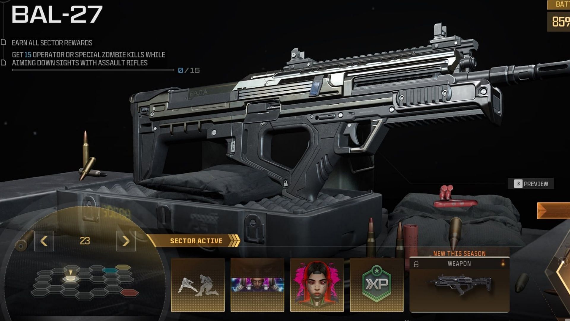 Unlocking BAL-27 via Battle Pass sector in Warzone and MW3 (image via Activision)