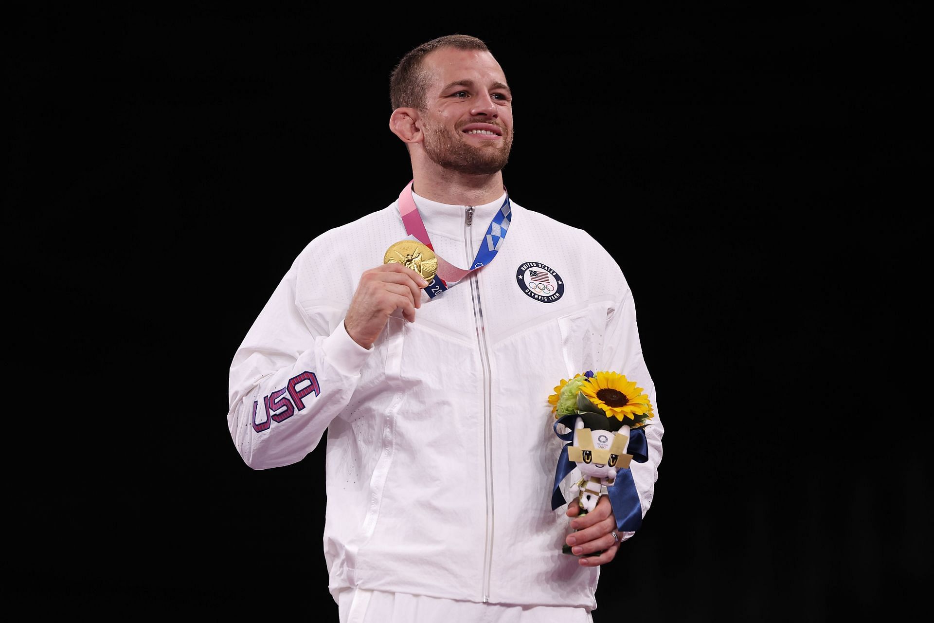 David Morris Taylor III of Team United States poses with his gold medal during the Victory Ceremony of the Tokyo 2020 Olympic Games. (Photo by Maddie Meyer/Getty Images)