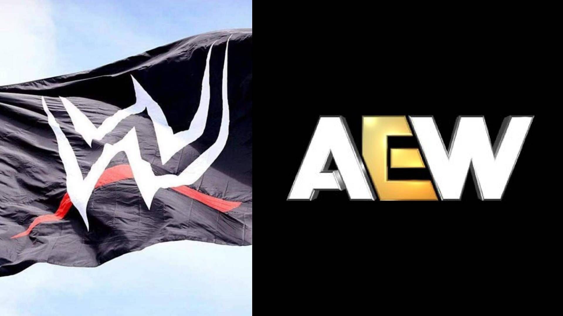 WWE flag and AEW logo