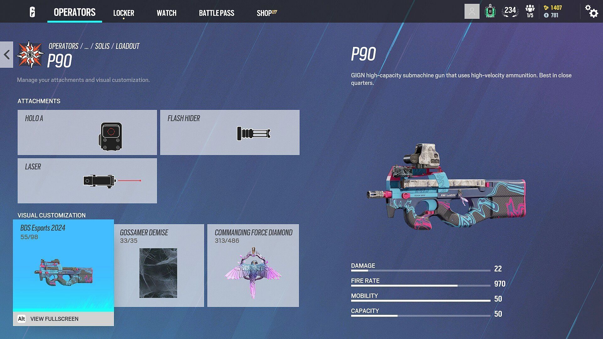 Primary SMG for Solis&#039; loadout, the P90 (Image via Ubisoft)