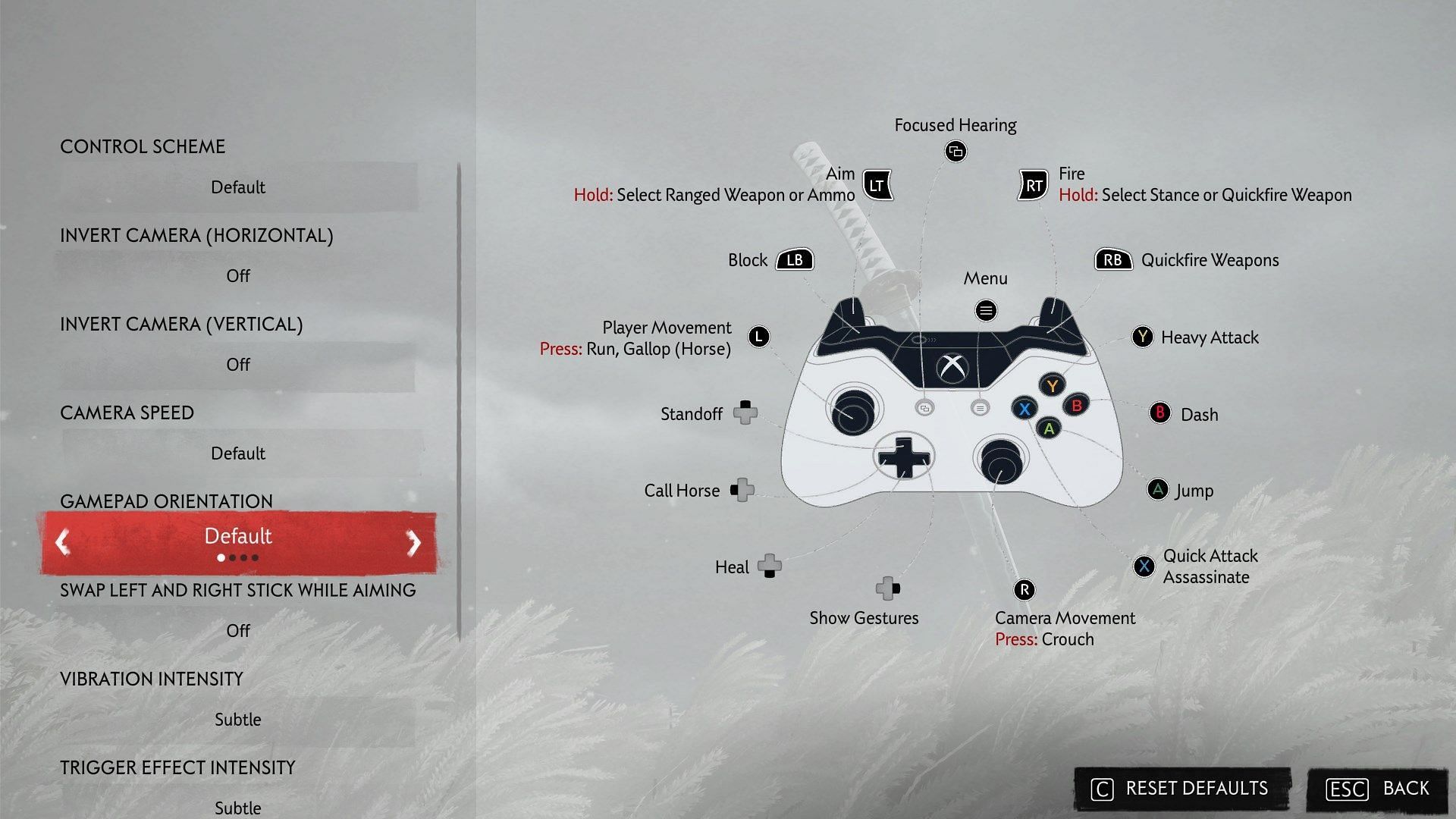 Ghost of Tsushima settings for Xbox controller (Image via Sony Interactive Entertainment)