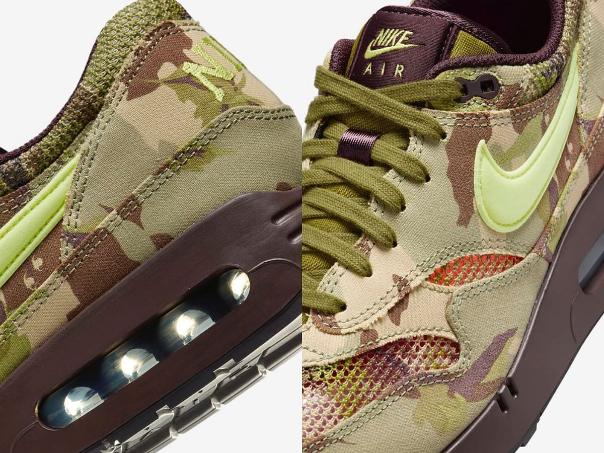 Another look at the Nike Air Max 1 Camo and Light Lemon Twist sneakers (Image via Nike)