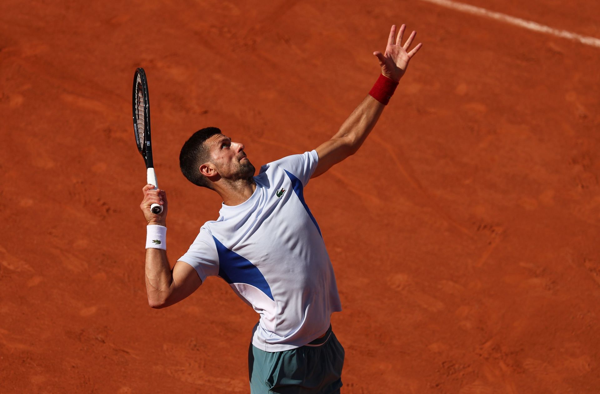 Novak Djokovic during a practice session at Roland Garros. Photo: Getty