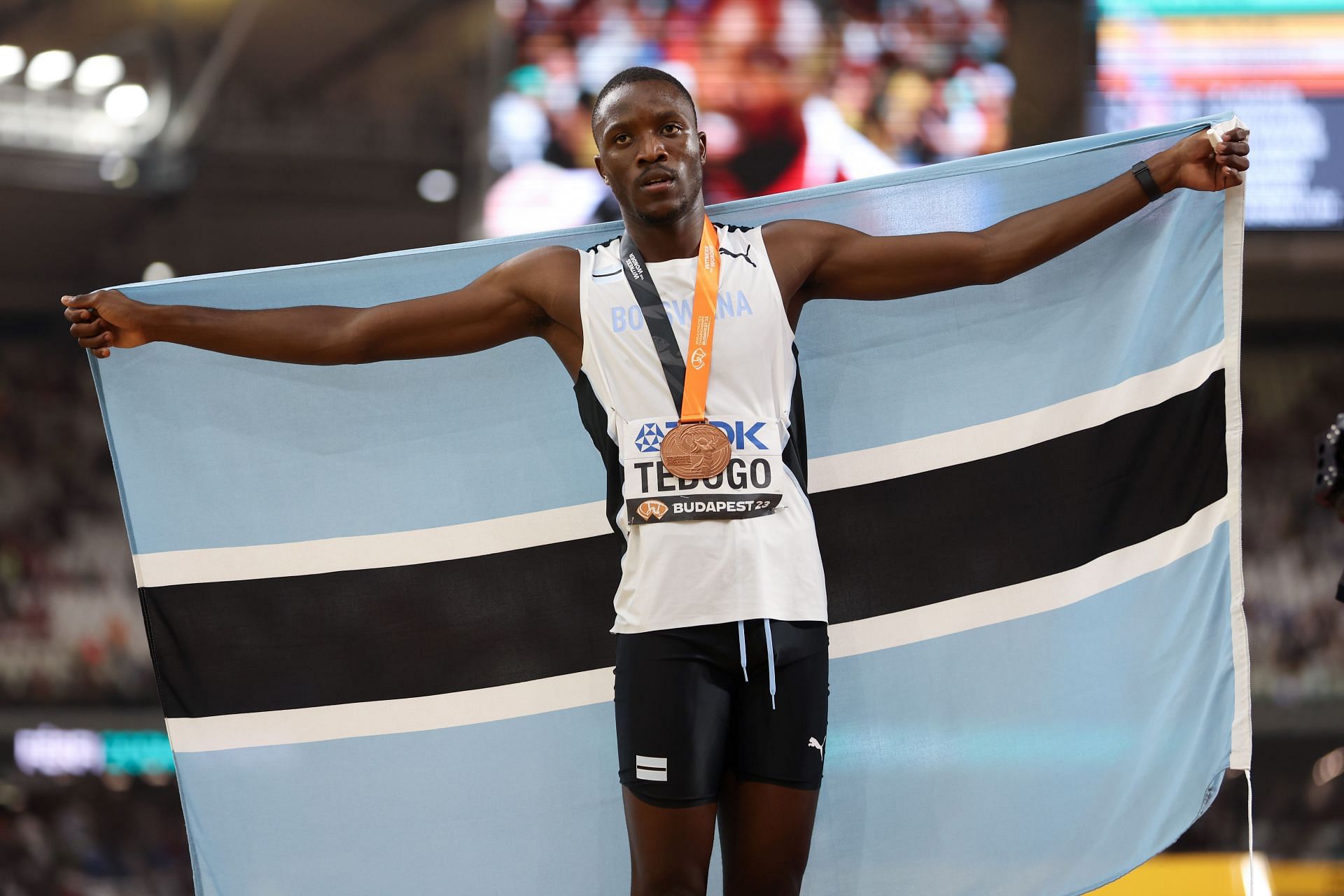 Letsile Tebogo at the World Athletics Championships Budapest 2023.