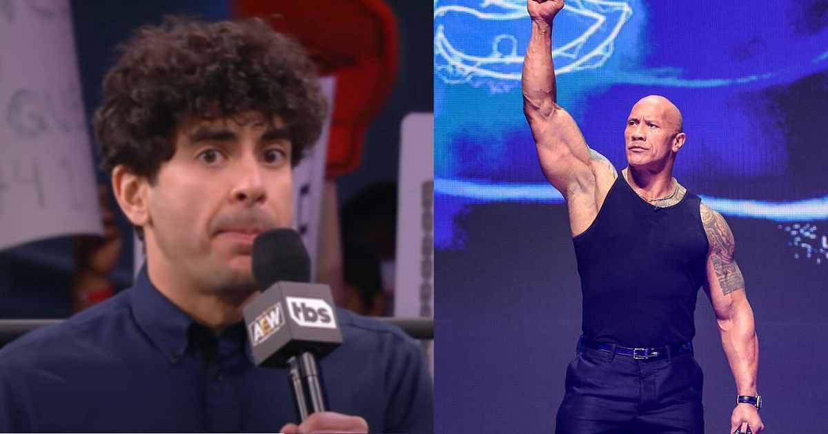 Tony Khan (left) and The Rock (right) [Photos via WWE website and AEW YouTube]
