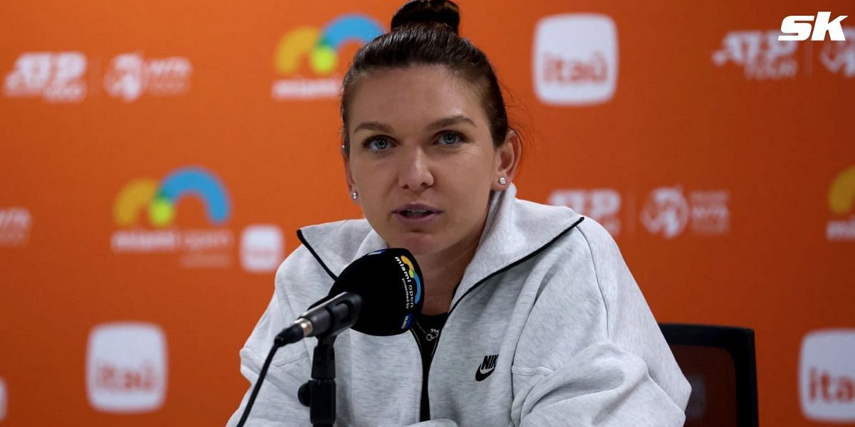 Simona Halep at a media conference