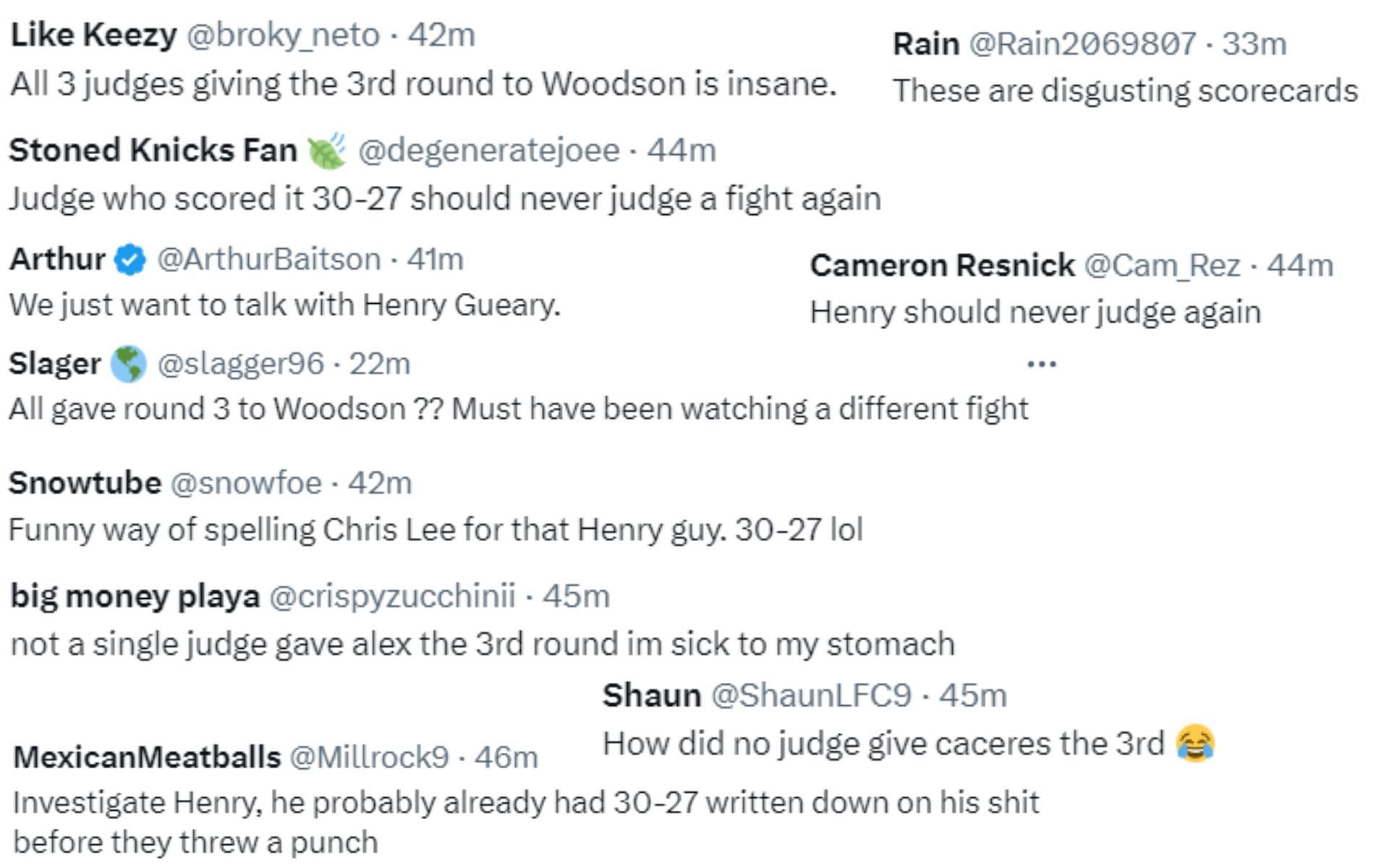 MMA fans react to Alex Caceres vs. Sean Woodson [Image credits: @UFCNews on X]