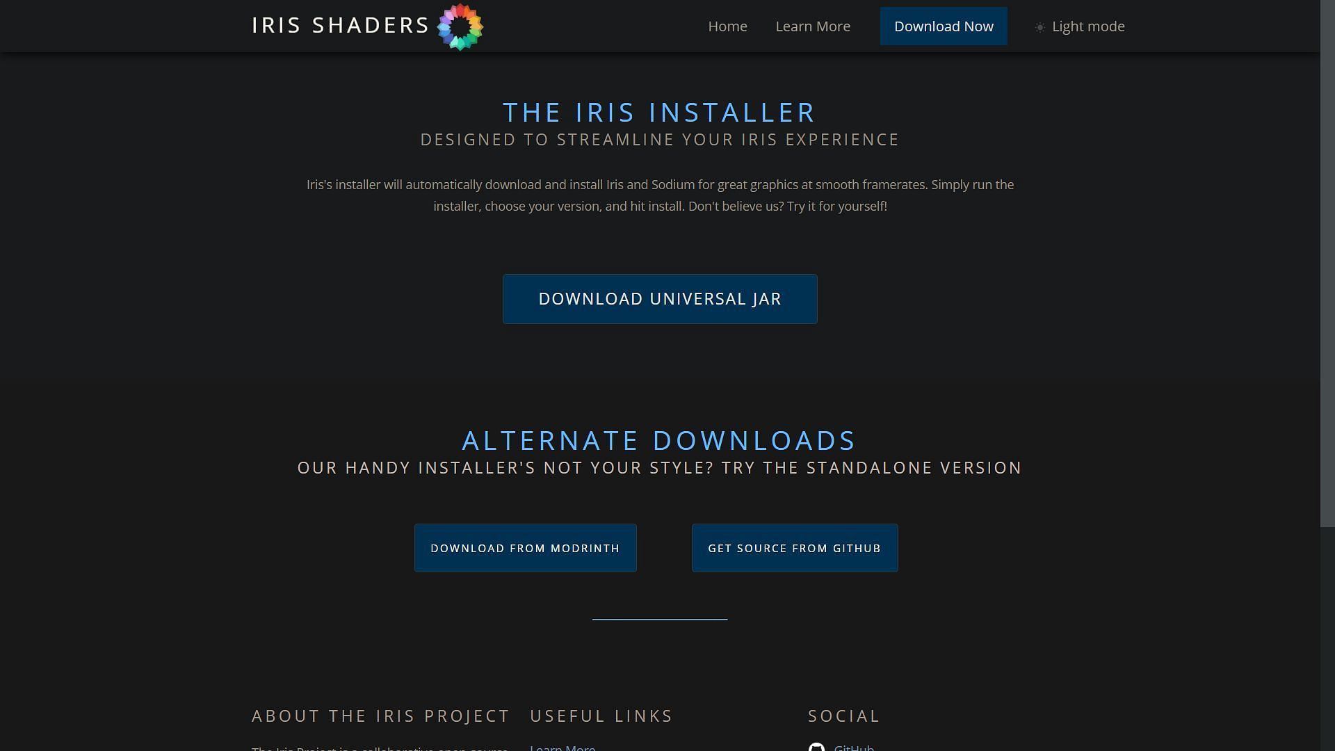 Iris Shader installer can be downloaded from their official website (Image via Iris Shader)