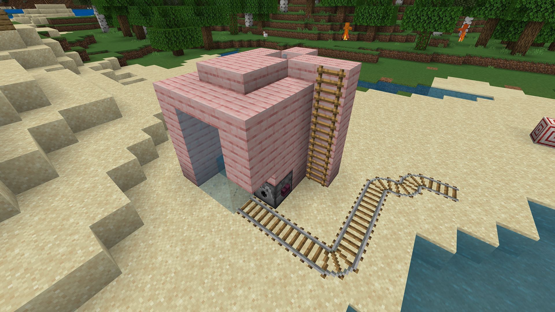 The spawn-proof roof and the ladder up to the upper level of the farm (Image via Mojang)