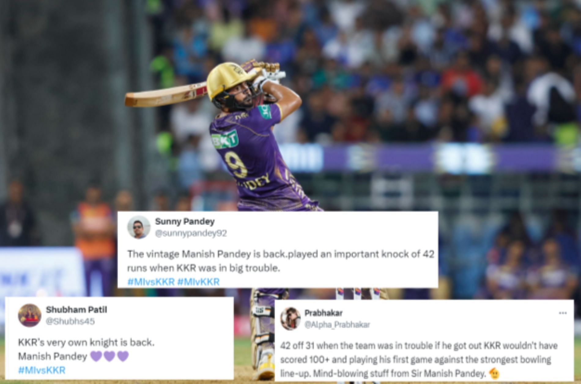 Pandey saved KKR from a batting collapse against MI [Credit: KKR Twitter handle]