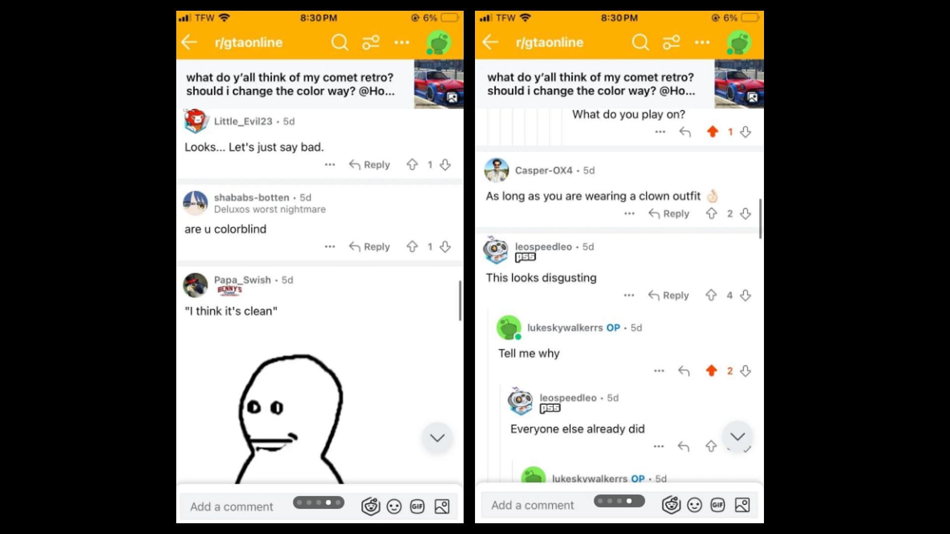 Comments from u/lukeskywalkerrs&#039; previous Comet Retro build (Images via Reddit/u/lukeskywalkerrs)