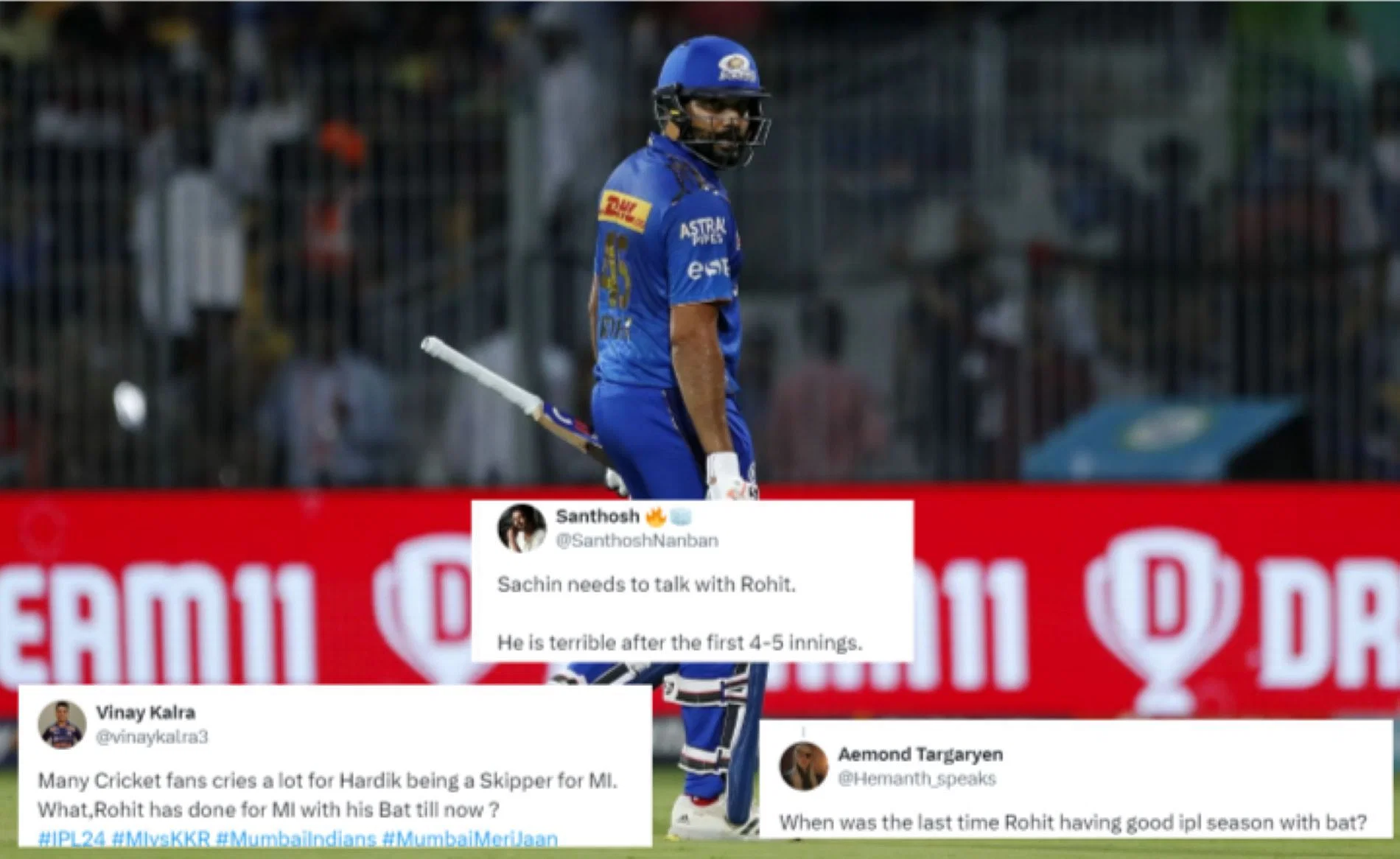 Rohit fell cheaply in a must-win encounter against KKR