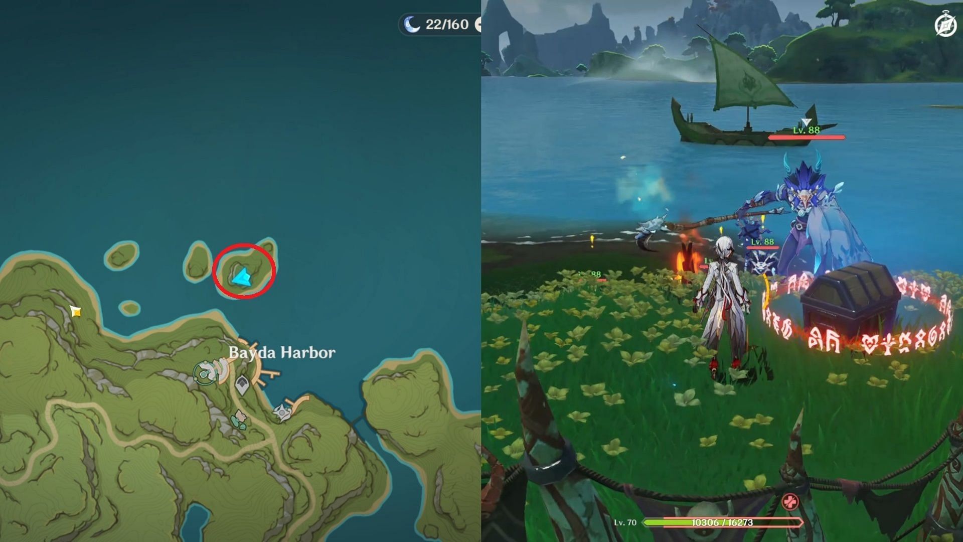 Location of the first chest in Bayda Harbor (Image via HoYoverse)