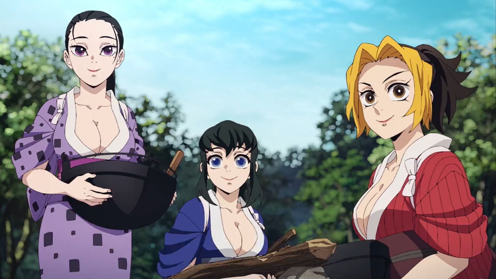 Hinatsuru, Makio, and Suma as seen in Demon Slayer (Image via Ufotable)