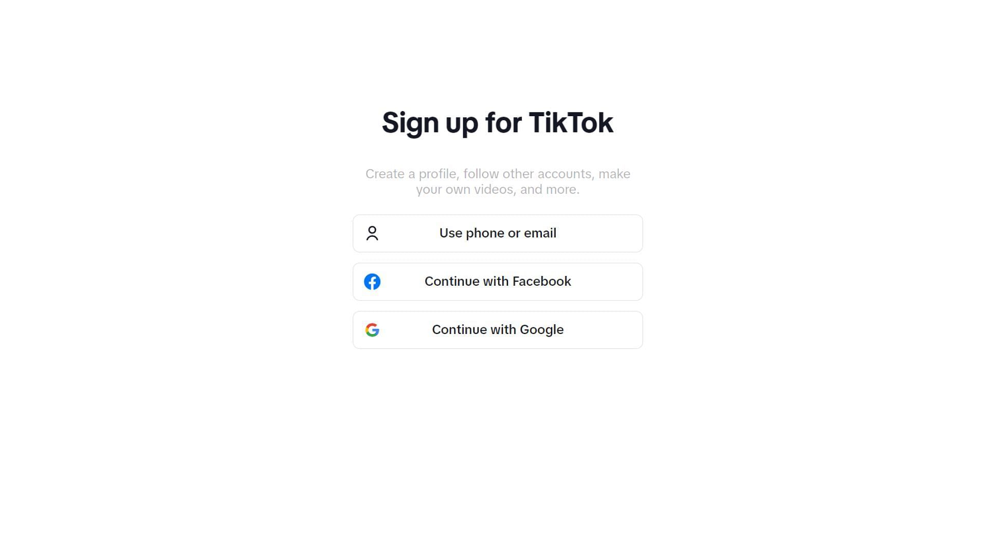 The TikTok signup page (Image via TikTok)