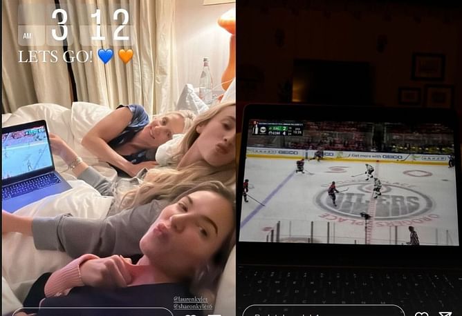 Connor McDavid's fiancée Lauren Kyle and Sam Gagner's wife Rachel cheer on Oilers' 5-2 win against Stars from London