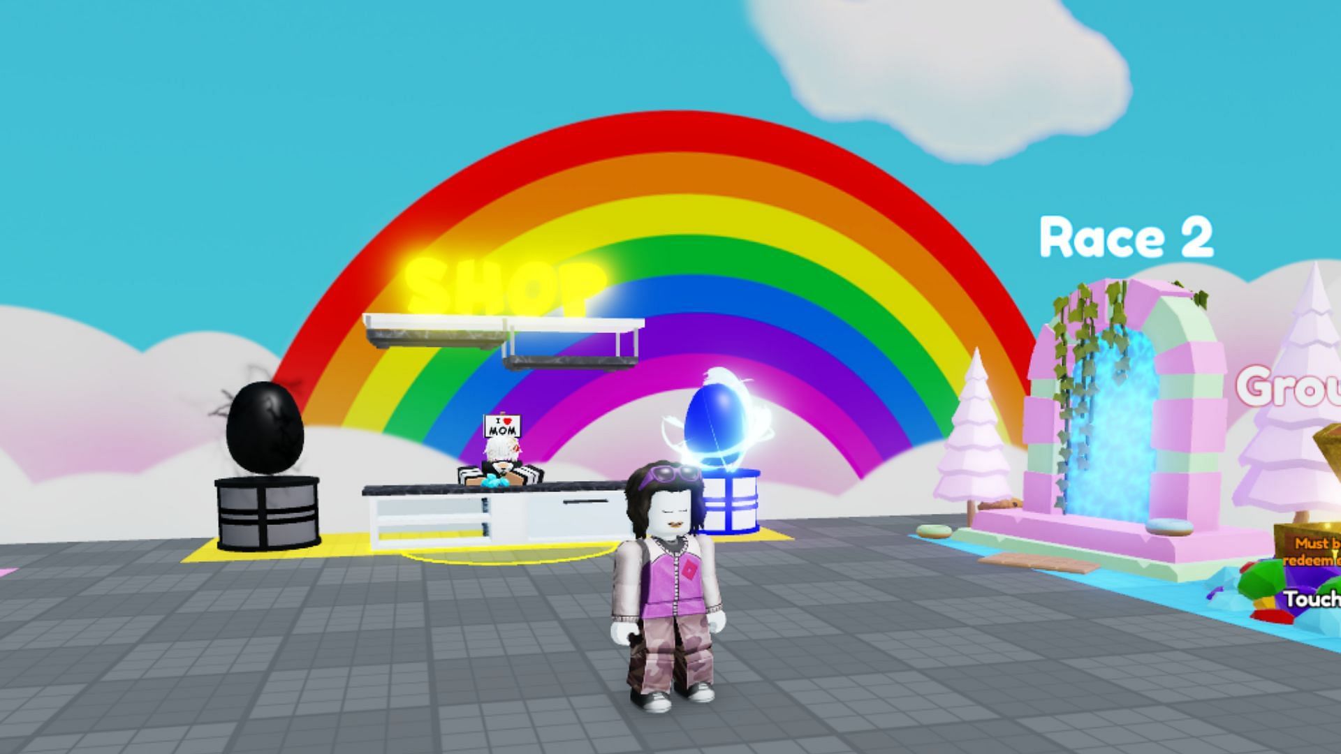 Shop in-game items in Rainbow Friends Race (Image via Roblox)