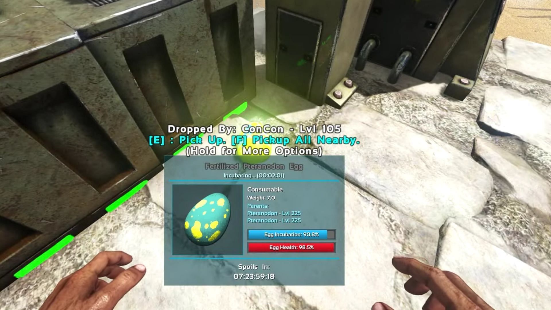 Players can incubate eggs by giving them heat (Image via Studio Wildcard)