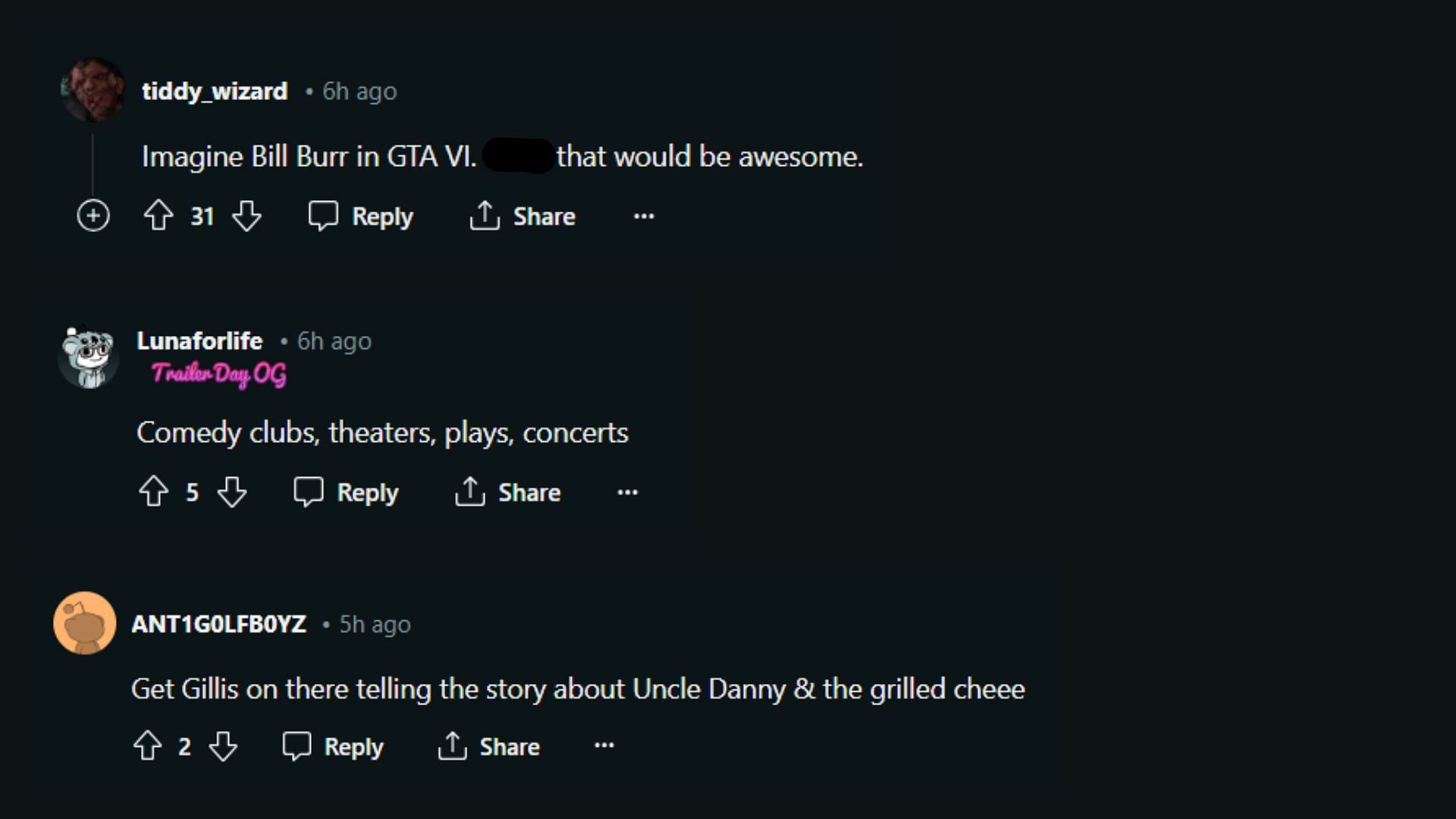 Fans want comedy clubs to be a thing in Grand Theft Auto 6 (Image via r/GTA6)
