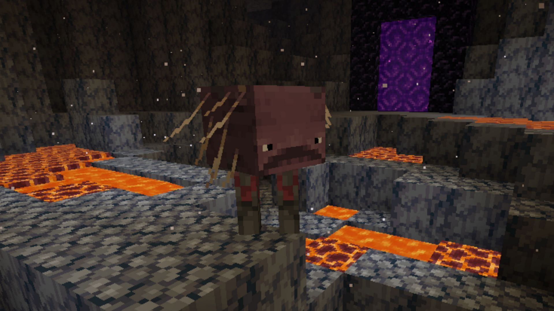 Players rarely use striders to cross lava pools in the Nether realm (Image via Mojang Studios)
