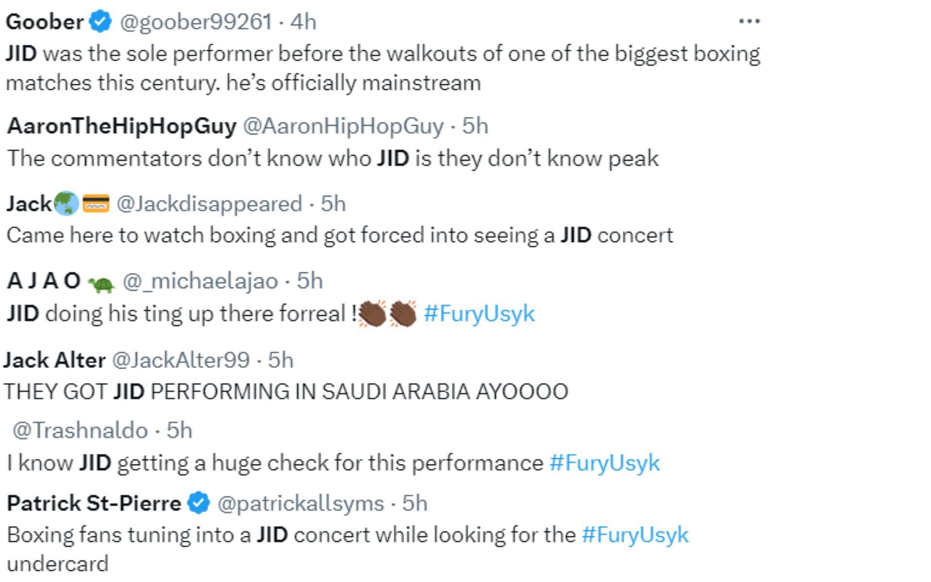 Fans react to JID performing at the Fury vs. Usyk event