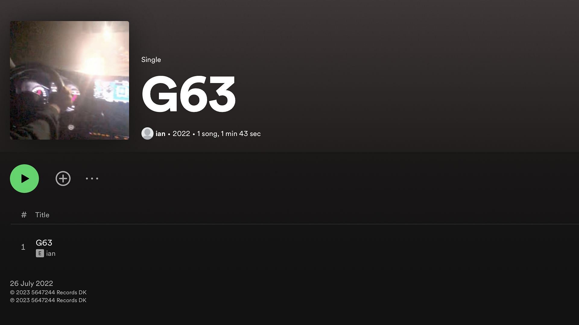 &#039;G63&#039; single is available for streaming on DSPs (Image via Spotify)