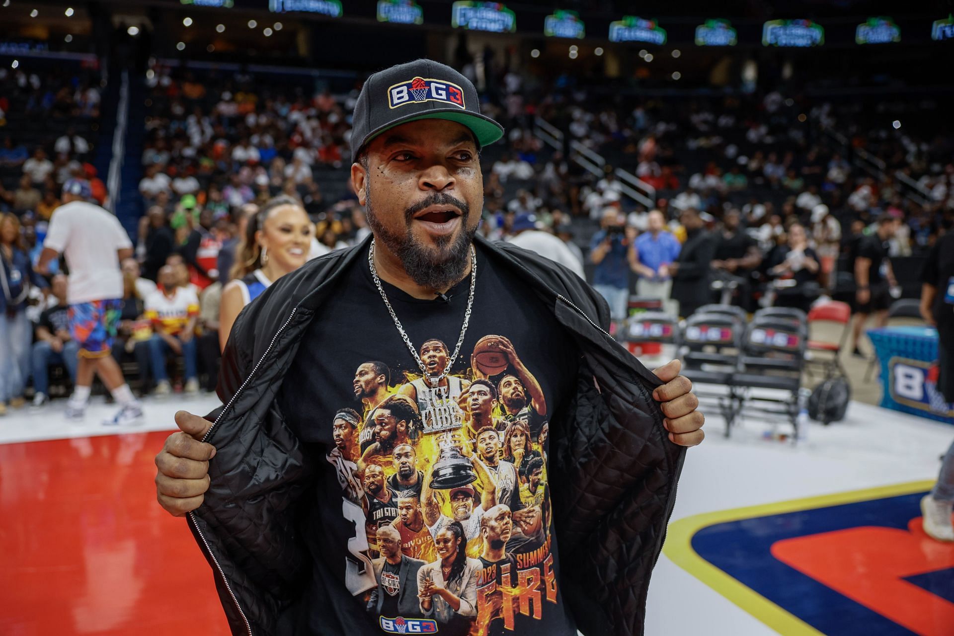 Ice Cube at the Monster Energy BIG3 Celebrity Game Tips Off BIG3 Playoff Weekend (Photo by Tasos Katopodis/Getty Images for Idol Roc Entertainment)