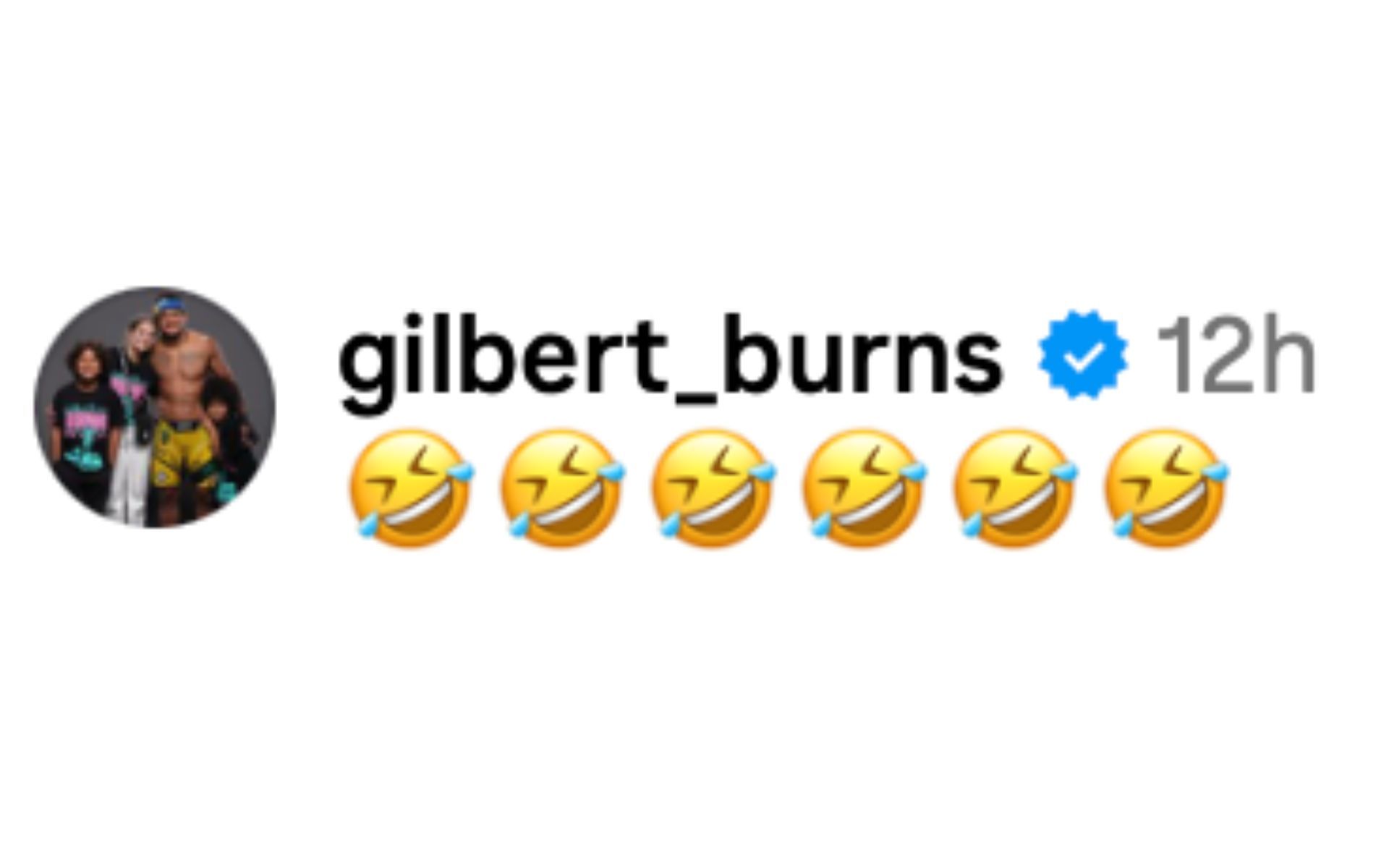 Gilbert Burns reacts to Islam Makhachev testing gloves on Ali Abdelaziz. [via Instagram]