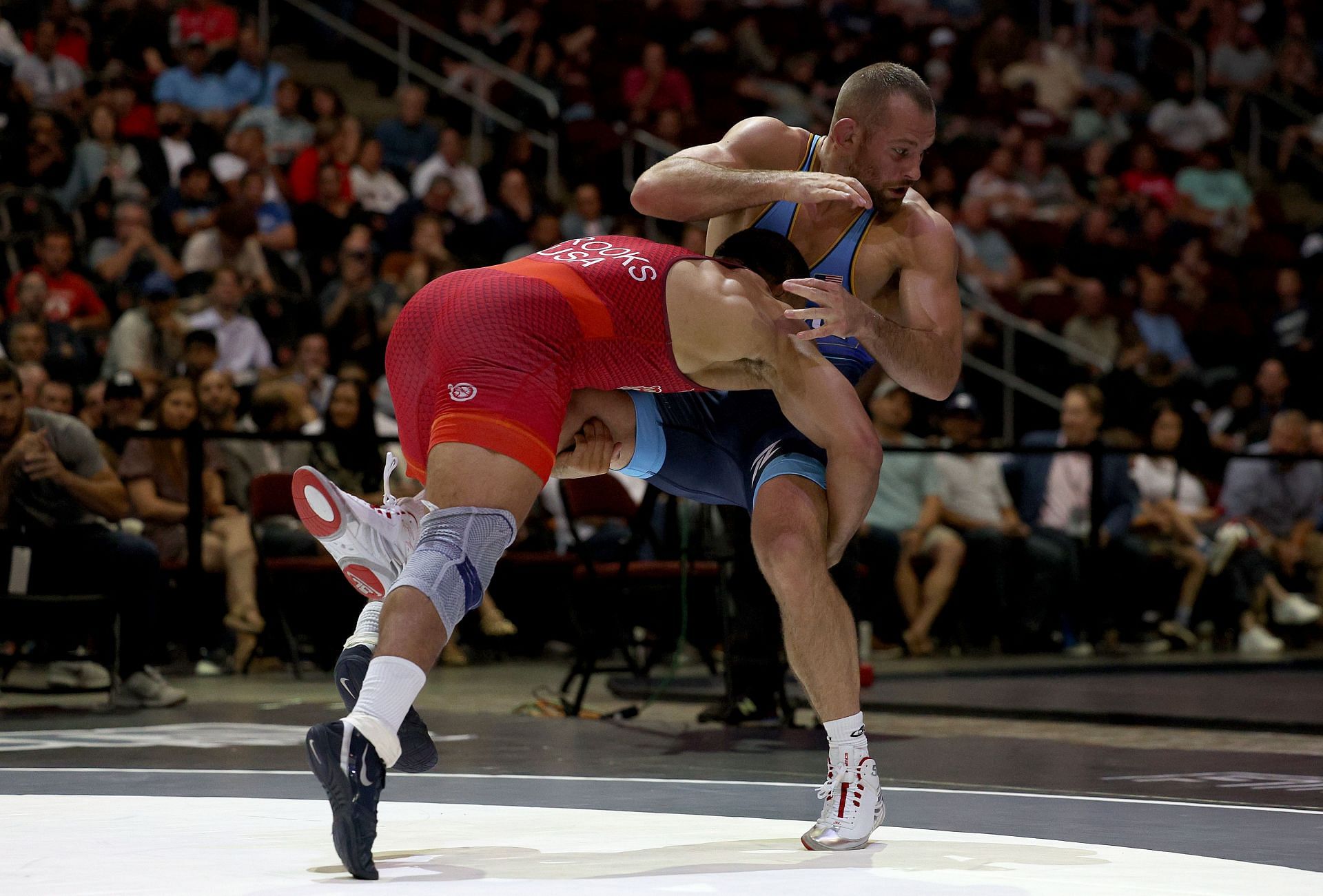 Aaron Brooks and David Taylor compete in the men&#039;s freestyle 86 kg match during the 2023 Beat the Streets Final X Wrestling event at the Prudential Center on June 10, 2023 in Newark, New Jersey. (Photo by Elsa/Getty Images)