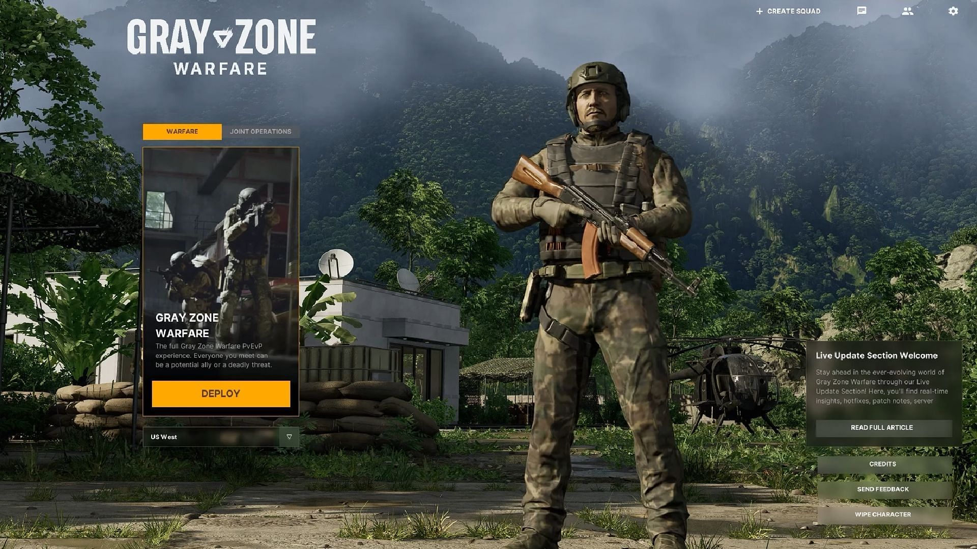Gray Zone Warfare main menu (Image via MADFINGER Games)