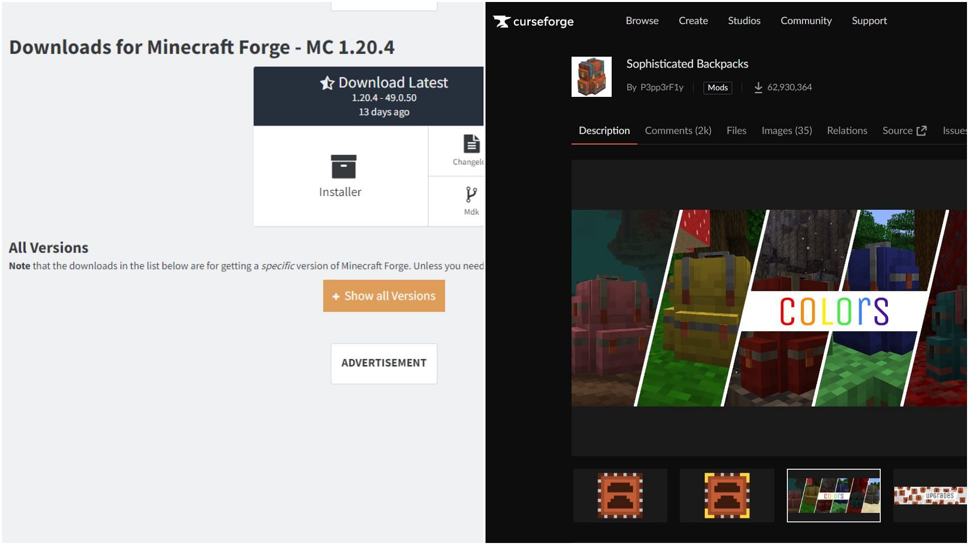 Players need to install Forge API and then install Sophisticated Backpacks mod (Collage via Sportskeeda)